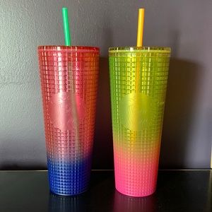 Starbucks Summer 2022 Lemonade & Watermelon Grid Cold Cup Tumbler Bundle (24 oz)